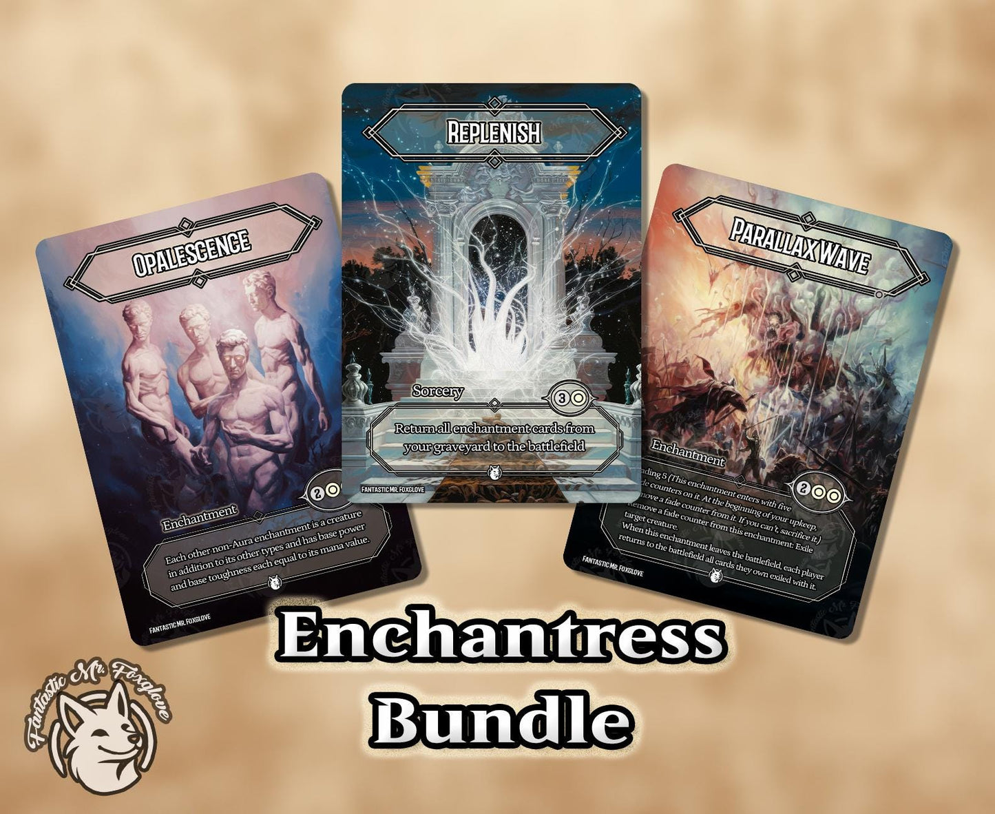 3 Enchantress Staples | Proxy Cards — Replenish, Parallax Wave, Opalescence — Great for Cube or Pre-Modern!