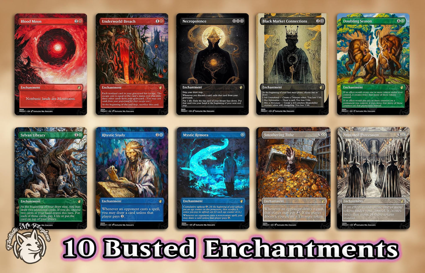3+ Busted Enchantments | Proxy Cards β Rhystic Study, Smothering Tithe, Doubling Season +can add Procession, Remora, Breach, Necro & more!