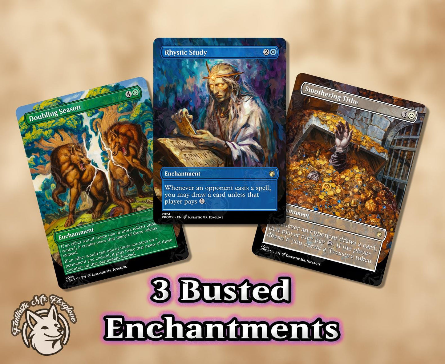 3+ Busted Enchantments | Proxy Cards β Rhystic Study, Smothering Tithe, Doubling Season +can add Procession, Remora, Breach, Necro & more!