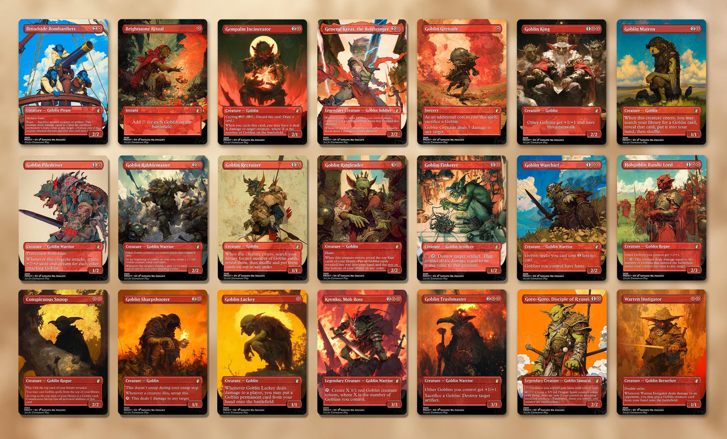 36 Goblin Staples | Proxy Cards — Krenko Mob Boss, Goblin King, Warchief, Muxus, Howlsquad, Rabblemaster, General Kreat, Welder, Dockside