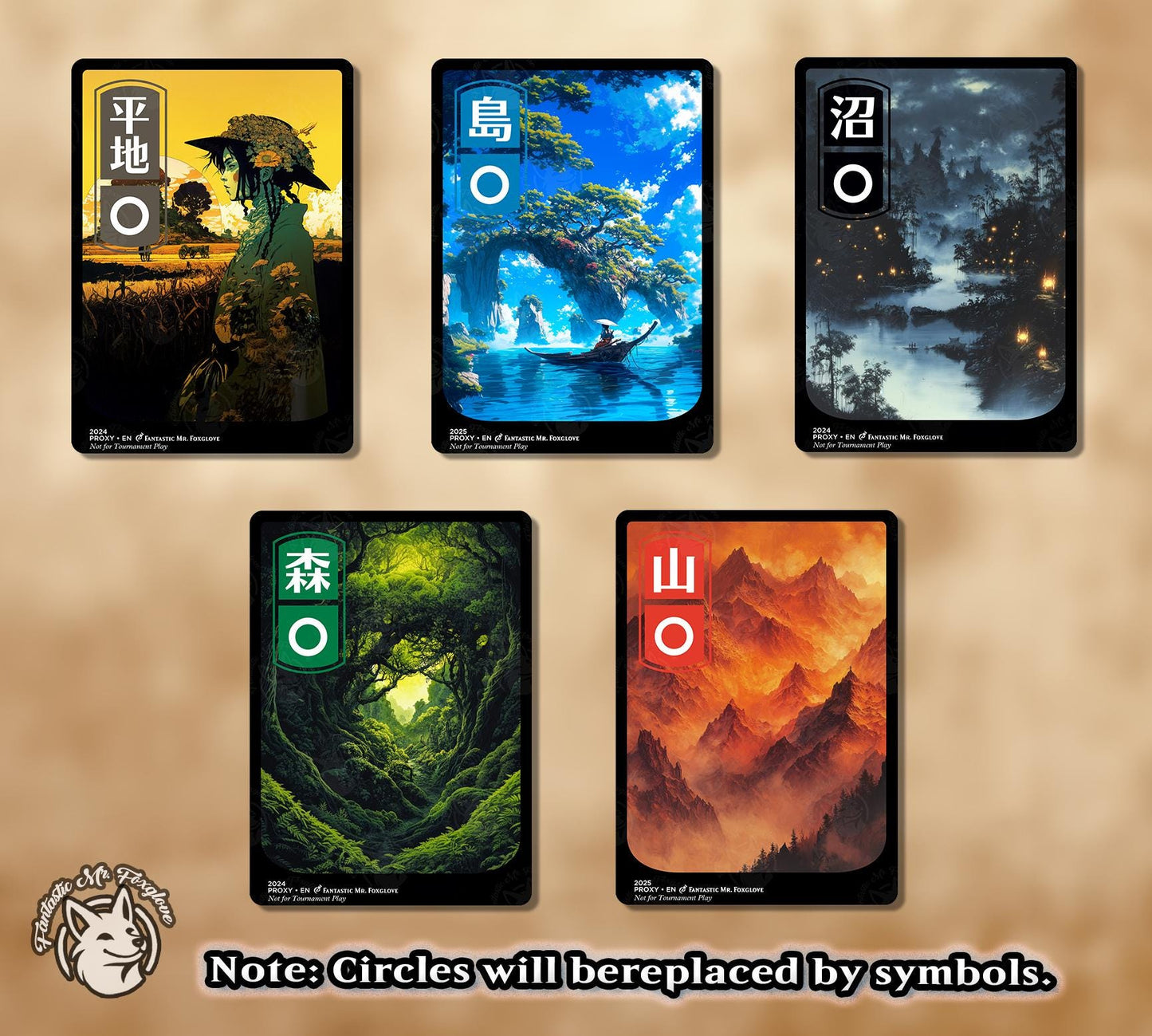 5 Basics Bundle | Basic Land Proxy Cards — Island, Plains, Mountain, Swamp, Forest