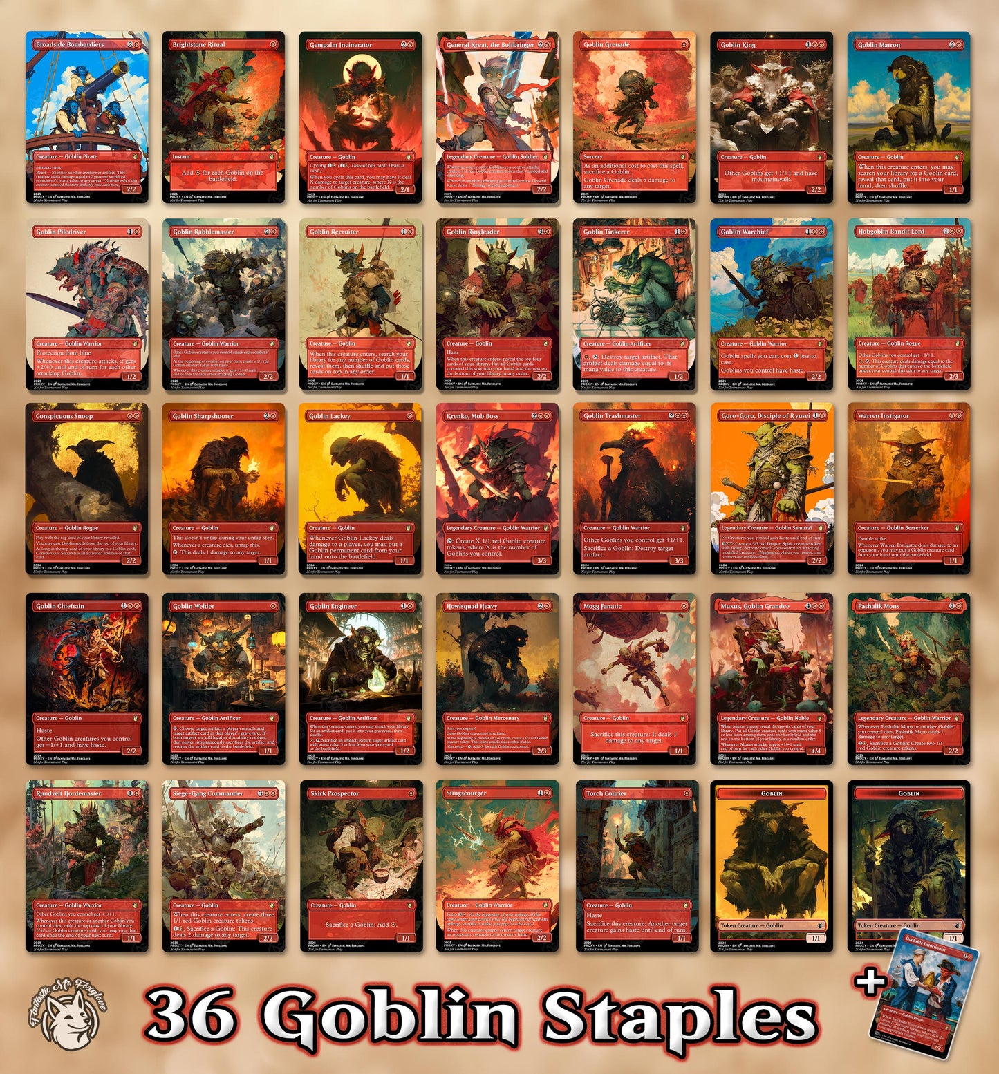 36 Goblin Staples | Proxy Cards — Krenko Mob Boss, Goblin King, Warchief, Muxus, Howlsquad, Rabblemaster, General Kreat, Welder, Dockside