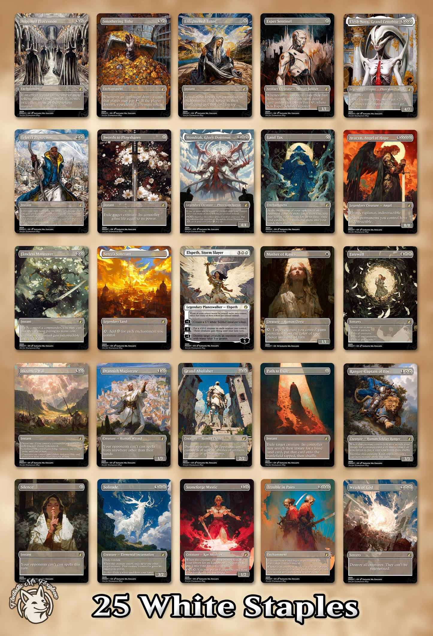 7+ White Staples | Proxy Cards—Smothering Tithe, Anointed Procession, Esper Sentinel, Elesh Norn, Teferi's Protection, Enlightened Tutor etc