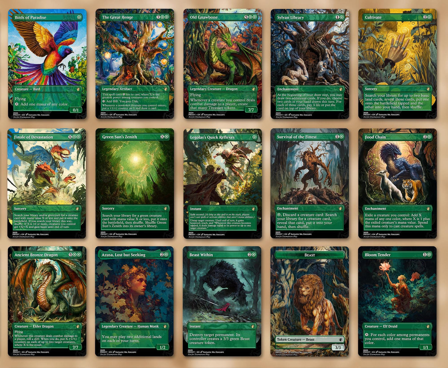 7+ Green Staples | Up to 60 Proxy Cards! Doubling Season, Parallel Lives, Worldly Tutor, Henge, Craterhoof, + can add Cradle, Gnawbone, etc