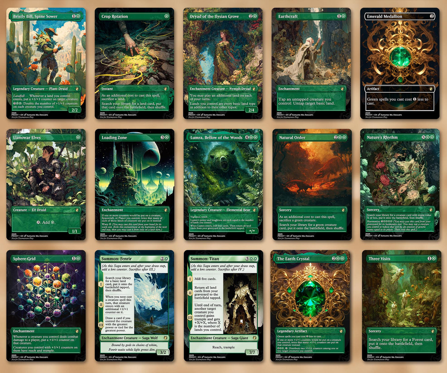 7+ Green Staples | Up to 60 Proxy Cards! Doubling Season, Parallel Lives, Worldly Tutor, Henge, Craterhoof, + can add Cradle, Gnawbone, etc