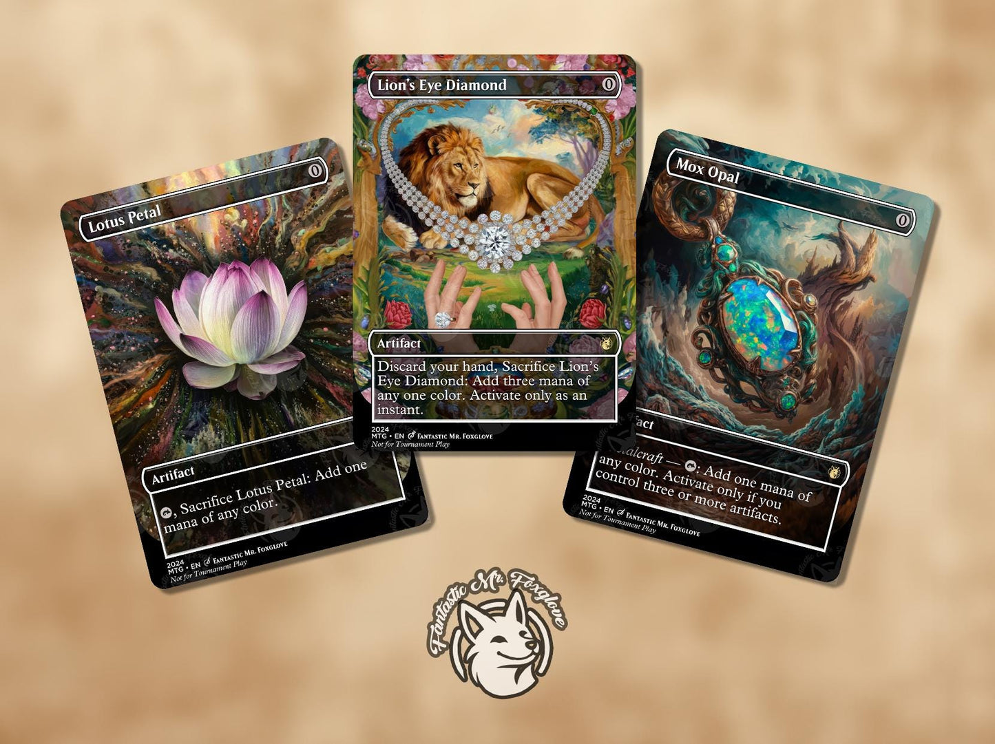 6 Artifact Staples for Legacy | Proxy Cards — The Ring, Chrome Mox, Mox Opal, Mox Diamond, Lotus Petal, Lion's Eye Diamond