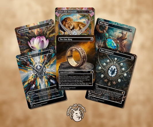 6 Artifact Staples for Legacy | Proxy Cards — The Ring, Chrome Mox, Mox Opal, Mox Diamond, Lotus Petal, Lion's Eye Diamond