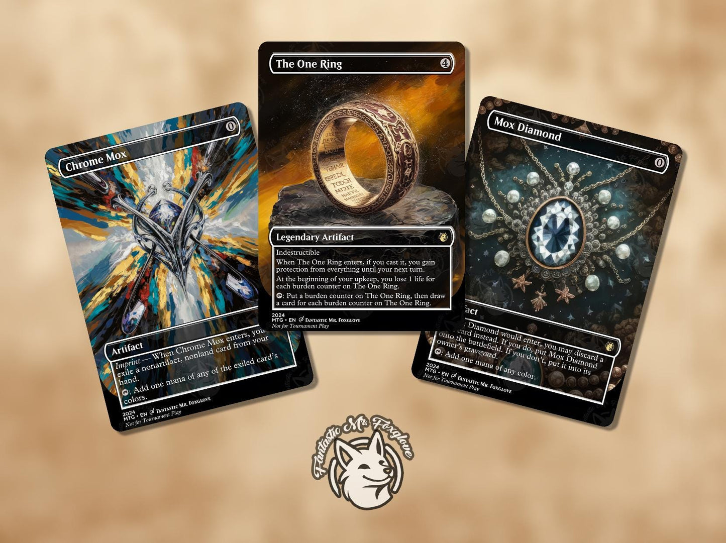 6 Artifact Staples for Legacy | Proxy Cards — The Ring, Chrome Mox, Mox Opal, Mox Diamond, Lotus Petal, Lion's Eye Diamond