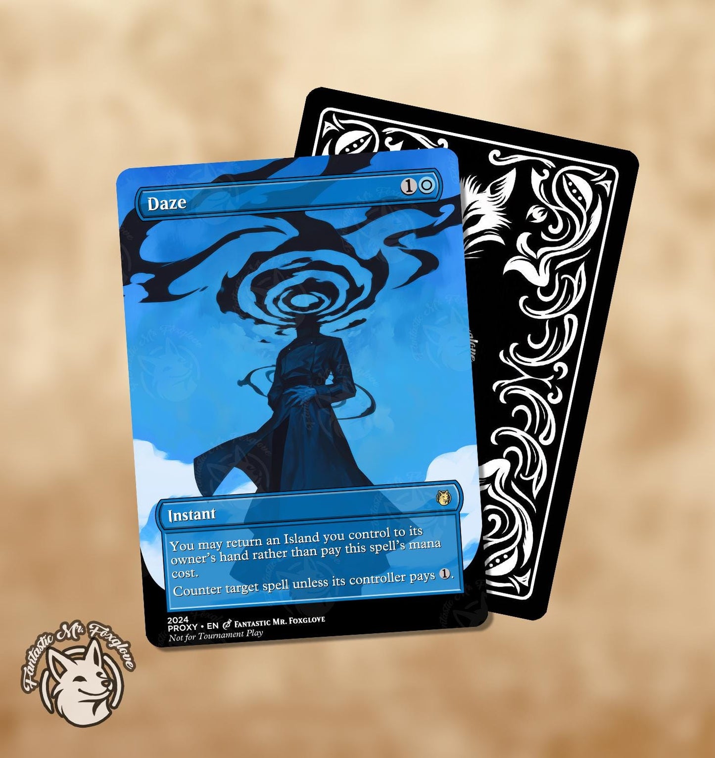 5 Legacy Blue Staples | Proxy Cards — Force of Will, Force of Negation, Brainstorm Ponder, Daze