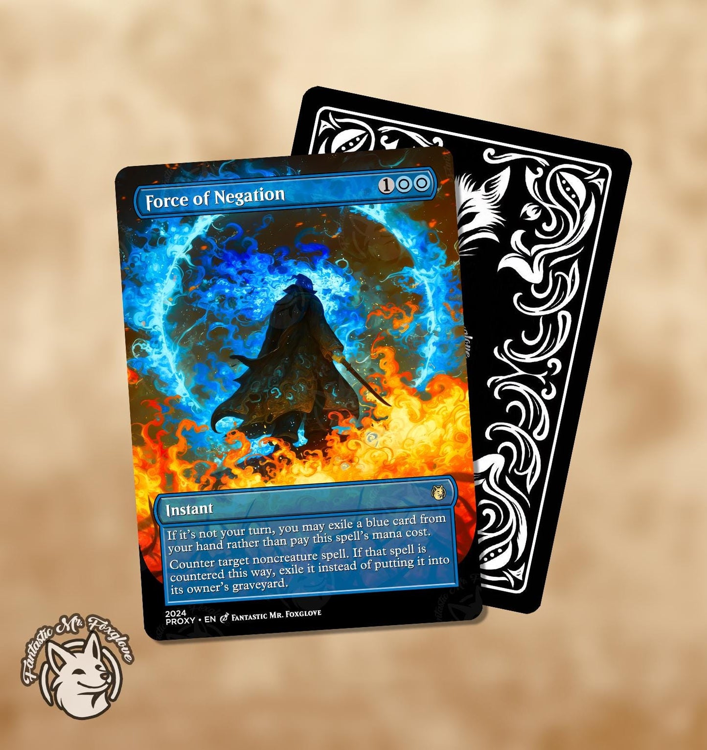 5 Legacy Blue Staples | Proxy Cards — Force of Will, Force of Negation, Brainstorm Ponder, Daze