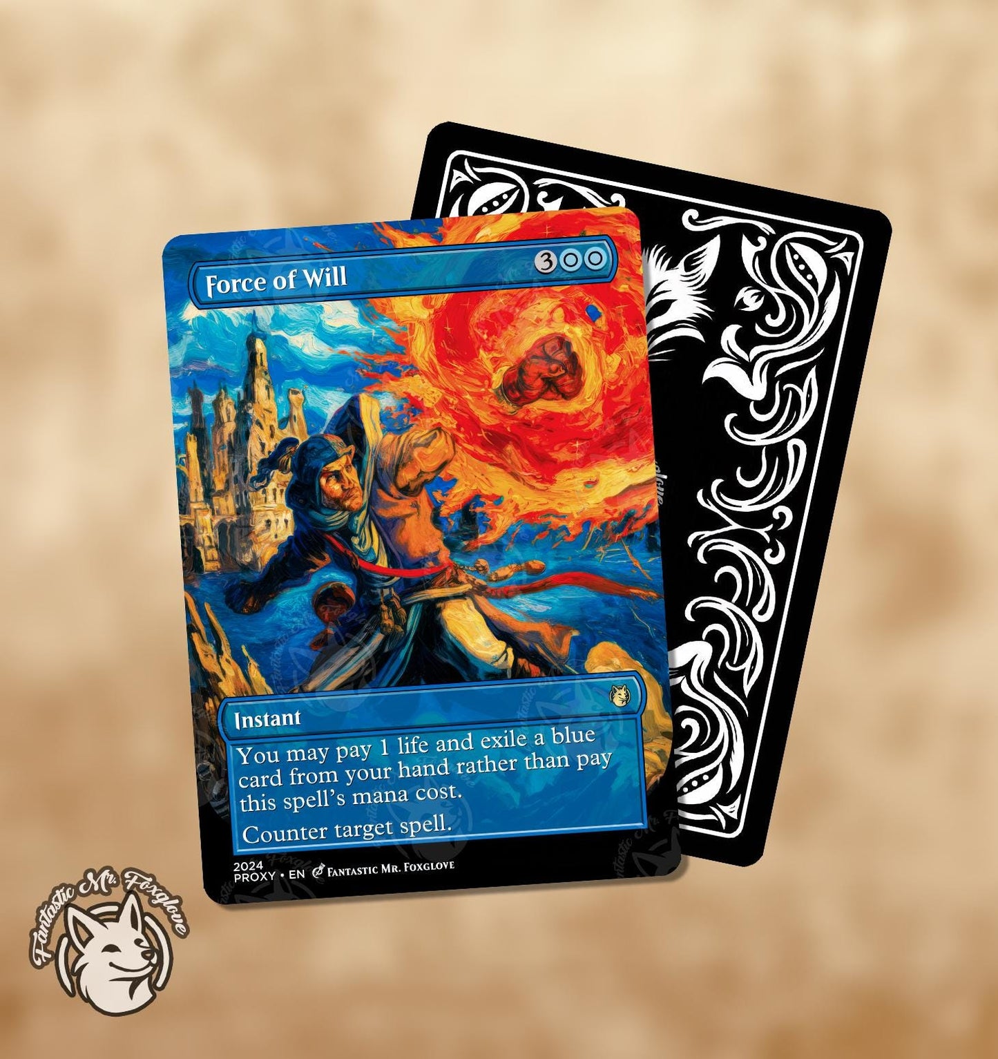 5 Legacy Blue Staples | Proxy Cards — Force of Will, Force of Negation, Brainstorm Ponder, Daze