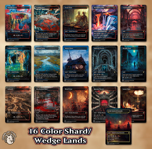 16 Shard/Wedge Lands Bundle | Proxy Cards — Choose Your Color Trio! 3 Dual, 3 Fetch, 3 Shock, 3 Surveil, 3 Bond Land, and 1 Tri Land