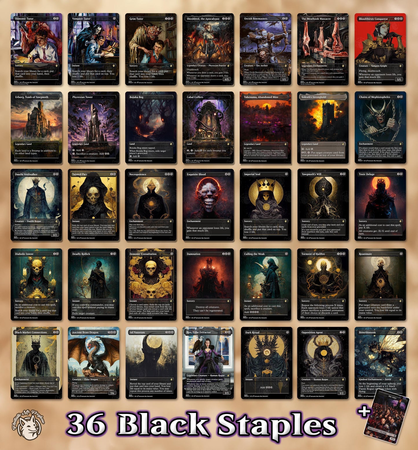 3+ Black Tutors | Proxy Cards — Demonic, Vampiric, Grim Tutor + Can Add Imperial Seal, Diabolic Intent, Tainted Pact, Demonic Consultation!