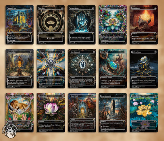 15 Artifact Staples — Mana Rocks | Proxy Cards With Sol Ring, Mana Crypt, Jeweled Lotus, Arcane Signet, Vault, Chrome Mox, Diamond, Opal Etc