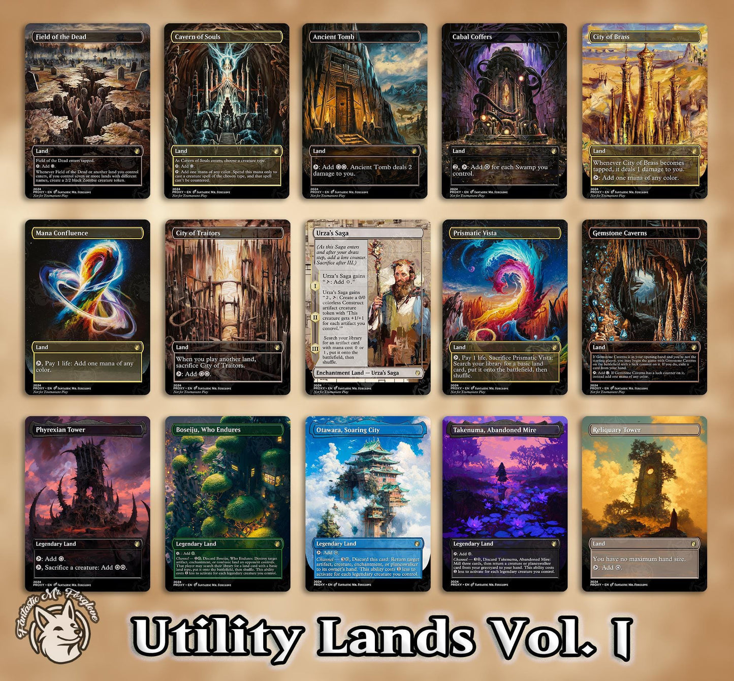 15+ Utility Lands | Proxy Cards — 2 Volumes! Buy Both for a Free Cmd Tower!—Tomb, Cradle, Coffers, Saga, City, Workshop, Bazaar, Academy
