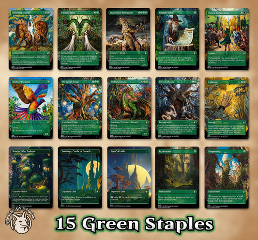 7+ Green Staples | Up to 60 Proxy Cards! Doubling Season, Parallel Lives, Worldly Tutor, Henge, Craterhoof, + can add Cradle, Gnawbone, etc
