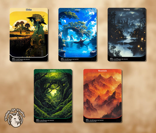 5 Basics Bundle | Basic Land Proxy Cards — Island, Plains, Mountain, Swamp, Forest