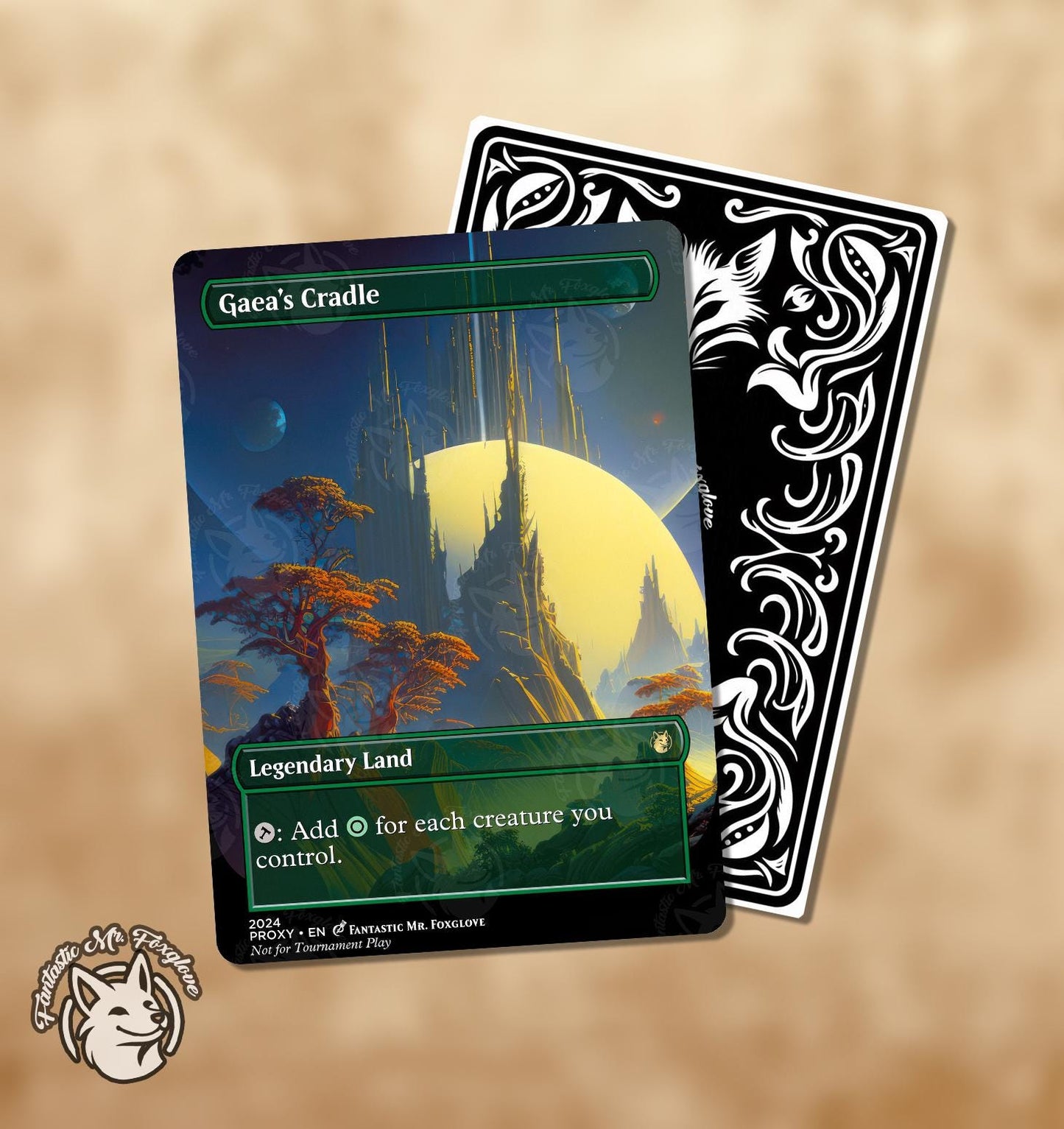 3 Green Lands | Proxy Cards — Gaea's Cradle, Boseiju Who Endures & Yavimaya Cradle of Growth