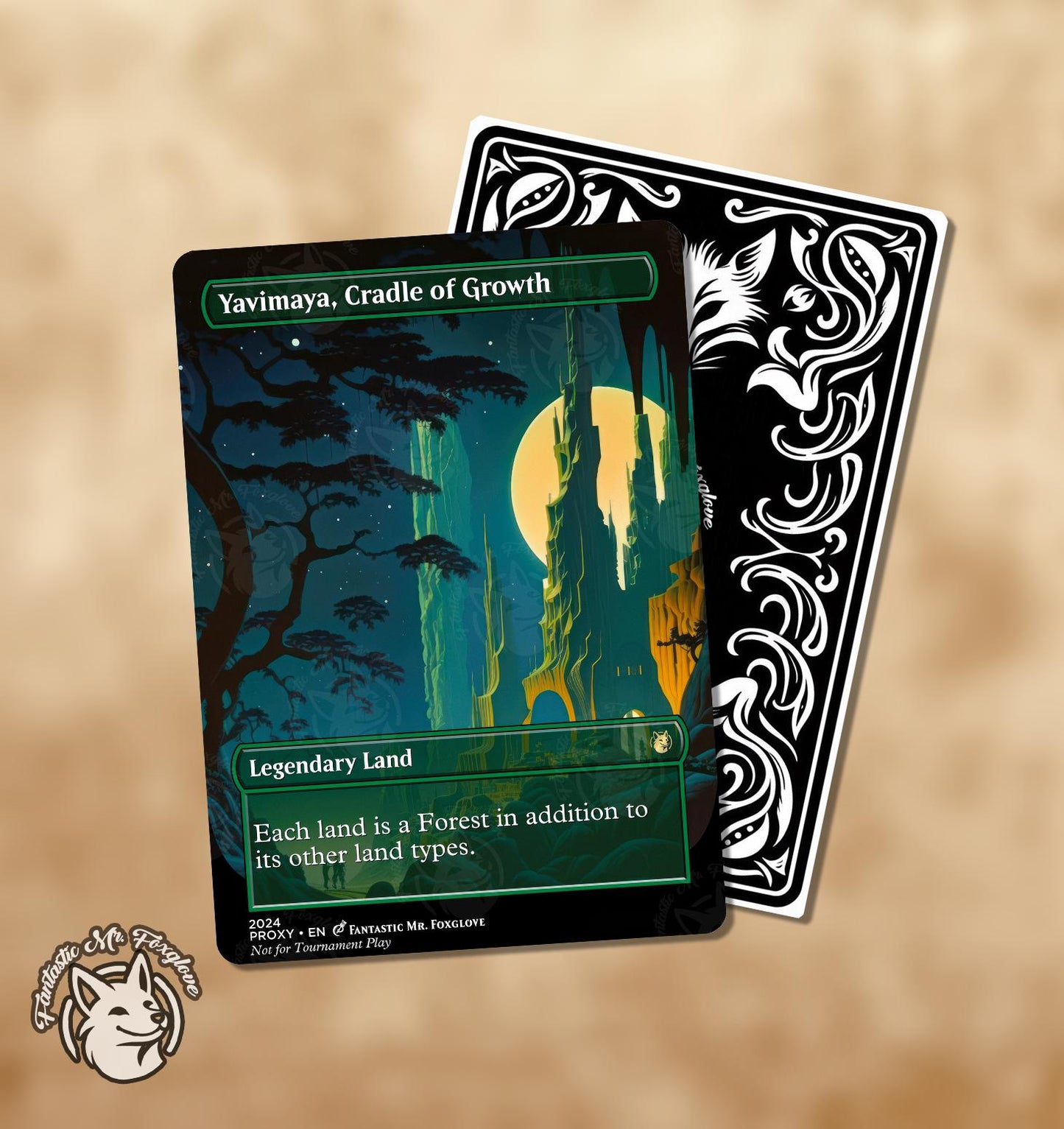 3 Green Lands | Proxy Cards — Gaea's Cradle, Boseiju Who Endures & Yavimaya Cradle of Growth