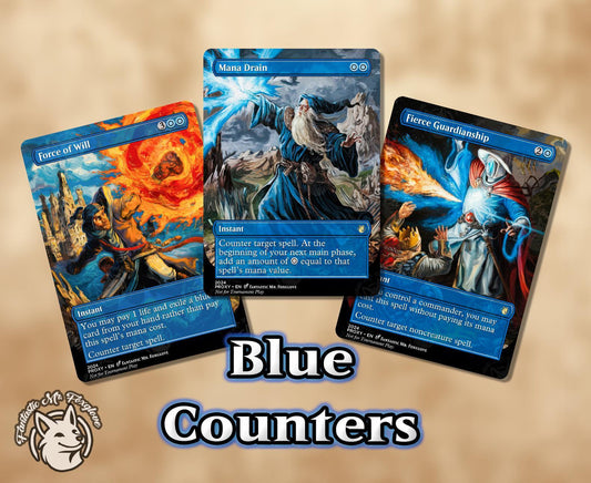 3+ Blue Counters | Proxy Cards — Force, Fierce, Mana Drain, Option to Add Swan Song, Pact, Force of Negation, Counterspell, Mindbreak, More!