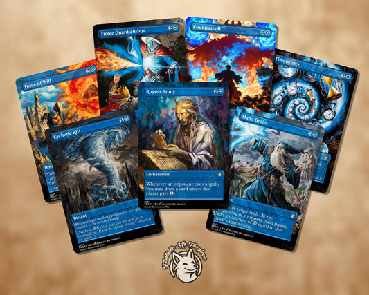 7+ Blue Staples | Proxies — Up to 36 Cards! Rhystic Study, Cyclonic Rift, Mana Drain, Force of Will, Fierce, Remora, Oracle, Mystical Tutor