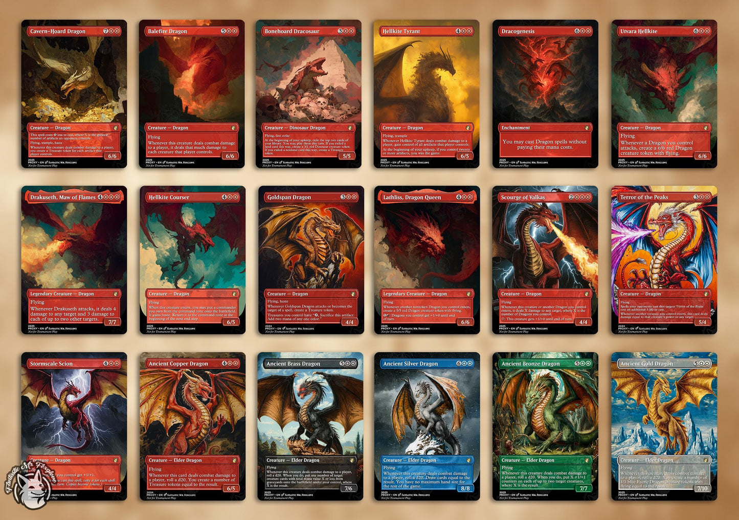 31 Dragon Staples | Proxy Cards — Ancient Dragon, Ureni, Teval, Betor, Korvold, Tiamat, Miirym, The Ur-Dragon, Gnawbone, etc + Mox Jasper!