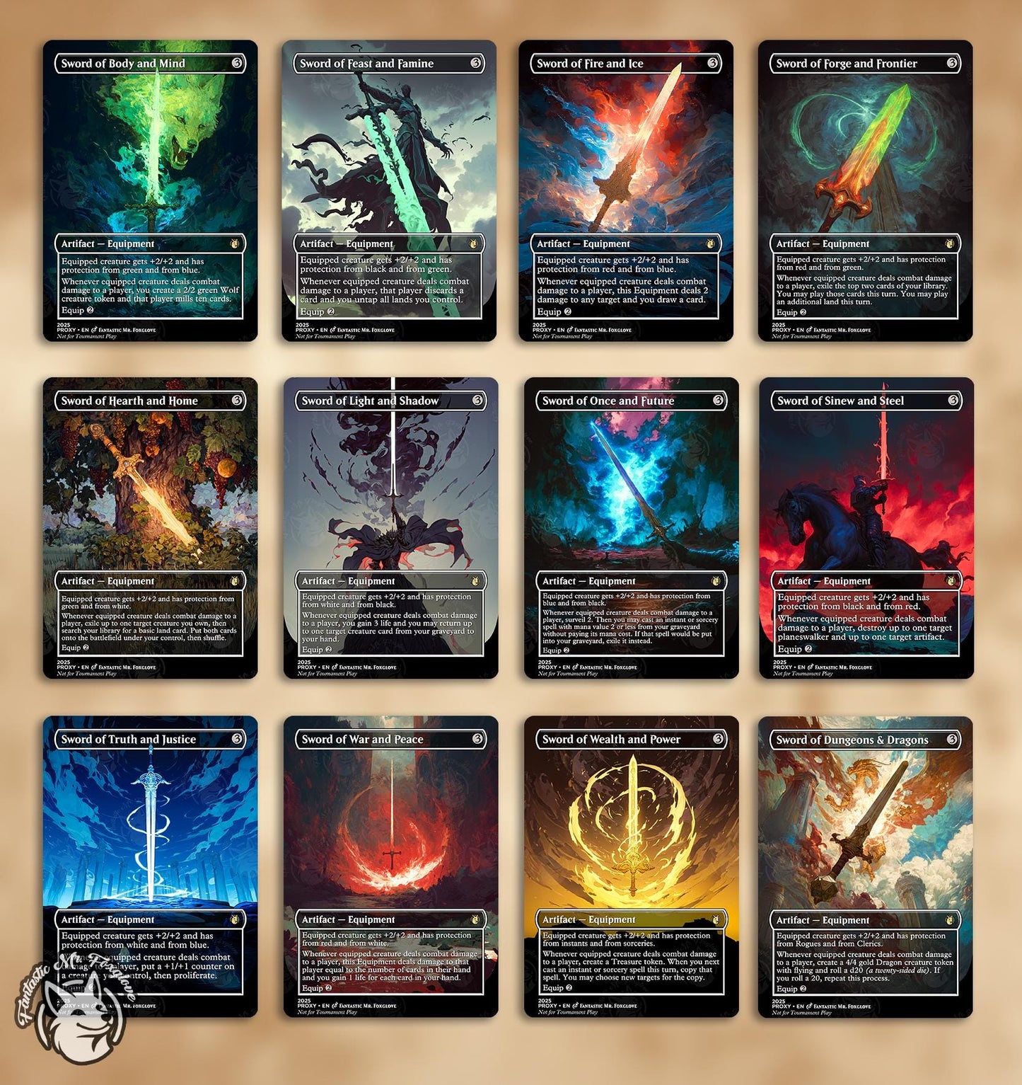 12 Swords of X and Y | Proxy Cards — Sword of Feast and Famine, Fire and Ice, Body and Mind, Light and Shadow, Truth and Justice, etc