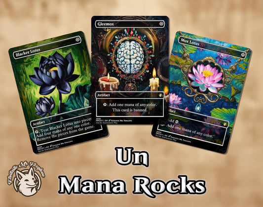 3 Un Mana Rocks | Proxy Cards — Blacker Lotus, Gleemox, Mox Lotus