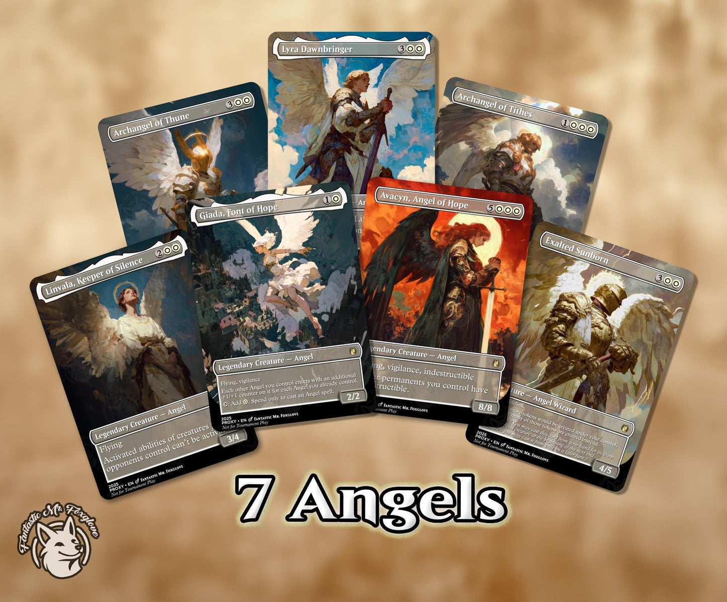 7 Angels | Proxy Cards— Archangel of Thune, Linvala Keeper of Silence, Giada, Exalted Sunborn, Avacyn, Lyra Dawnbringer, Archangel of Tithes